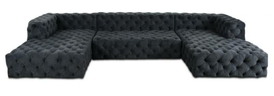 Chesterfield U-vorm Bank Grijs XXL Groot Textiel Stof Bank Luxe Meubels Bekleding