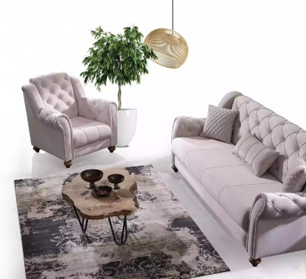 Klassiek woonkamermeubilair 3+1 bank zitbank bankstel Nieuw Beige