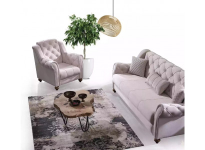 Klassiek woonkamermeubilair 3+1 bank zitbank bankstel Nieuw Beige