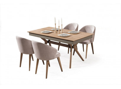 Luxe eetkamerset eettafel 4x stoelen textiel eetgroep modern meubilair nieuw.