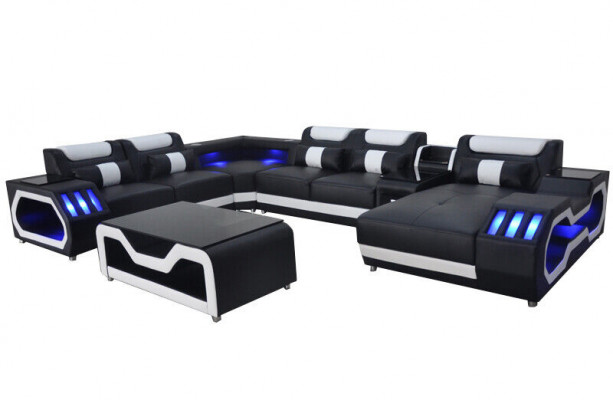 Ontwerp Lederen Bekleding Zithoek Landschap Kamer Nieuwe Woonbank Bekleding Hoek USB