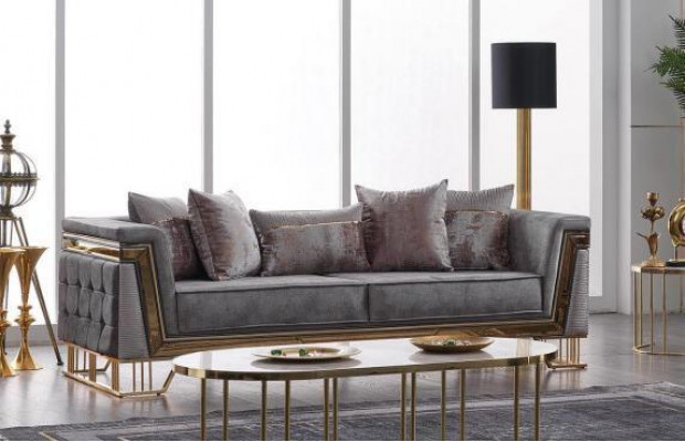 Grijze bankstel 3+1 zits met roestvrijstalen bank sofa bekledingsset 2-delig