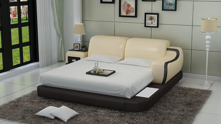 Ontwerpbed XXL Groot Bed Hotel Beklede 200x200 Multifunctionele Plank USB Leer