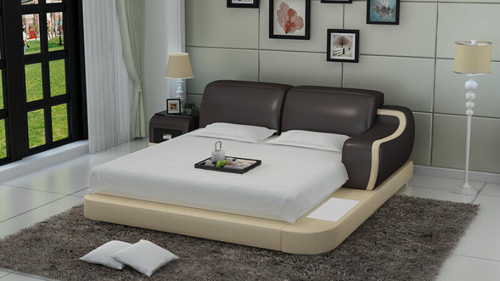 Ontwerpbed XXL Groot Bed Hotel Beklede 200x200 Multifunctionele Plank USB Leer