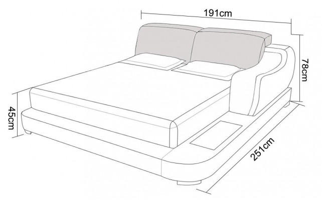 Ontwerpbed XXL Groot Bed Hotel Beklede 200x200 Multifunctionele Plank USB Leer
