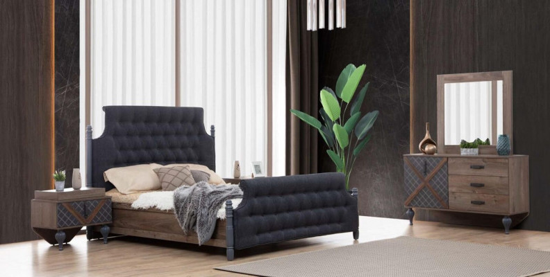 Bed nachtkastje ladekast met spiegel slaapkamer 4-delige set Chesterfield