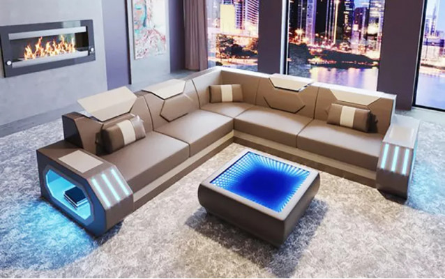 Hoekbank lederen bekleding ontwerp woonkamer hoekbank bank bank L-vormige woonlandschap.