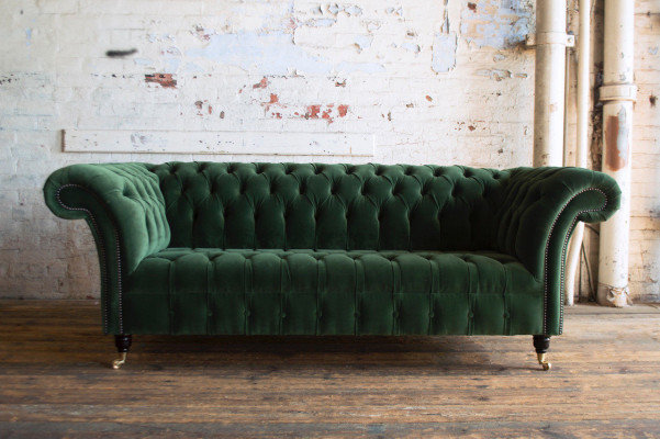 Klassiek Chesterfield Design Bankstel 3-zits Bank Bankstel Fluweel Leder groot groen nieuw