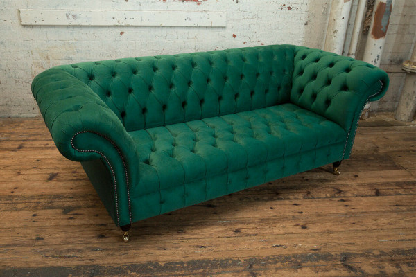 Klassieke Chesterfield bank 3-zitsbank Bank fluweel leer Design groot groen nieuw