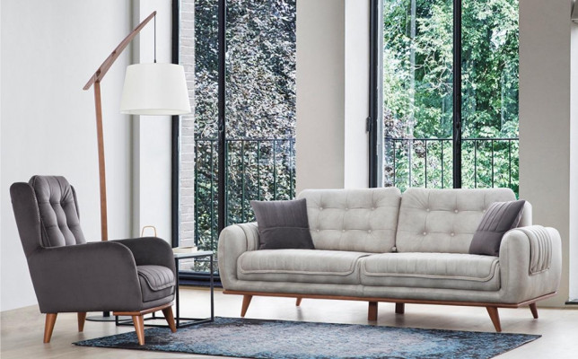 Grijze bank bank woonkamer banken bekleding meubels driezitsbanken