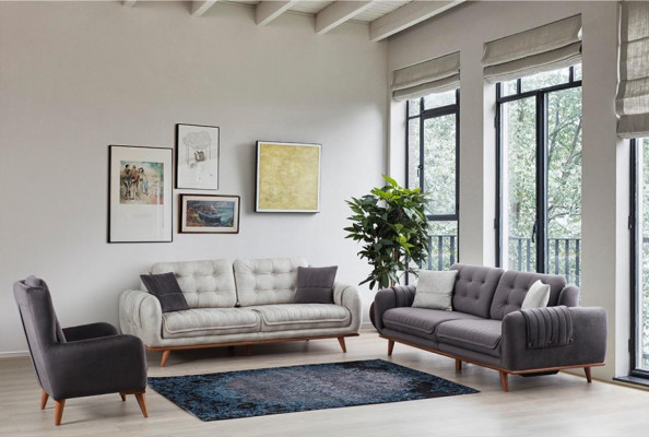Grijze bank bank woonkamer banken bekleding meubels driezitsbanken
