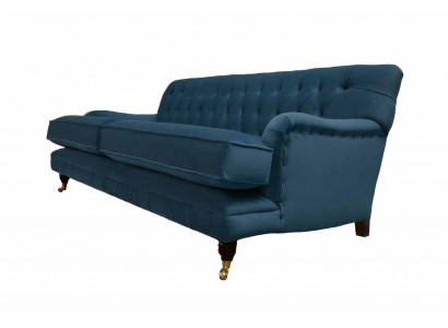 Driepersoons bank gestoffeerd design bankstel blauw zitbanken meubilair Chesterfield
