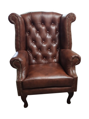 Chesterfield oorfauteuil van leer, éénzits fauteuil, bruin modern.