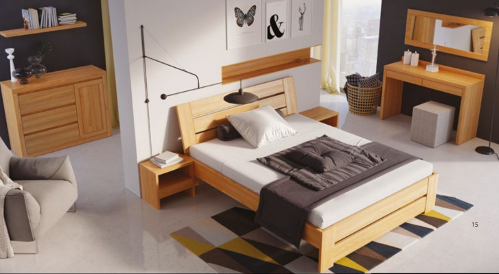 Slaapkamerset 5-delig. Bed 2x Nachtkastje + Kaptafel Spiegel Massief houten meubels Nieuw