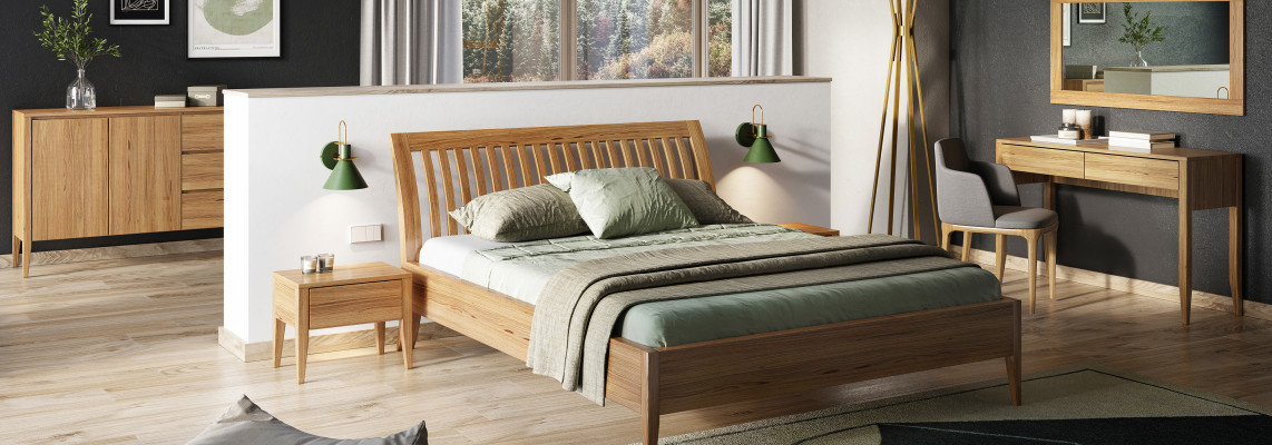 Echt houten slaapkamer 6-delige set 2x nachtkastje kaptafel ladekast spiegel