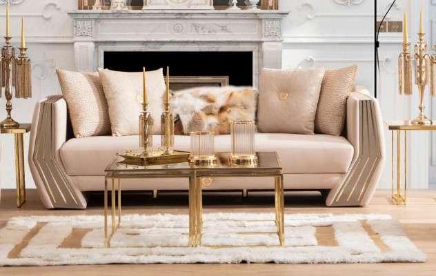 Bankstel Luxe 3-zits bank Beklede Houten Lederen Woonkamer Driezitter Bank Nieuw