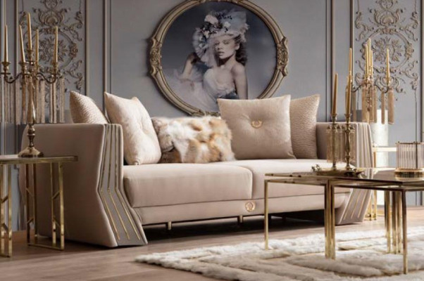 Bankstel Luxe 3-zits bank Beklede Houten Lederen Woonkamer Driezitter Bank Nieuw