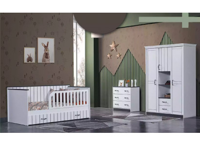 Peuter kinderkamer slaapkamer bed commode kledingkast 3-delig.