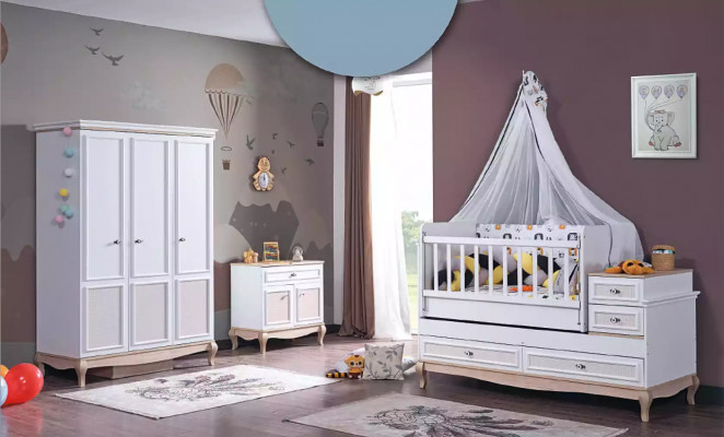 Babybed Kinderbed Bed Set Lade wit in de moderne kinderkamer.
