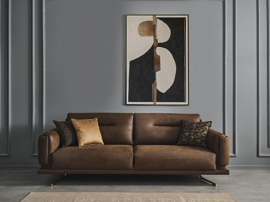 Vierzitsbank 4-zitsbanken kunstleer bruin Woonkamer Luxe