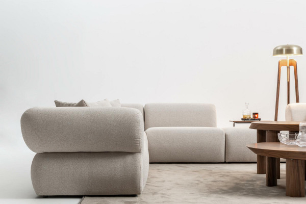 Gezellige hoekbank L-vorm Beige gestoffeerde bank woonlandschap bankstel Nieuw