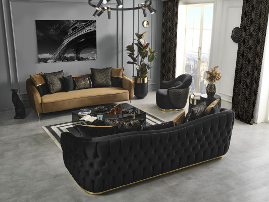 Modern Chesterfield Bank 4-zits Banken Stof Polyester Geel Nieuw