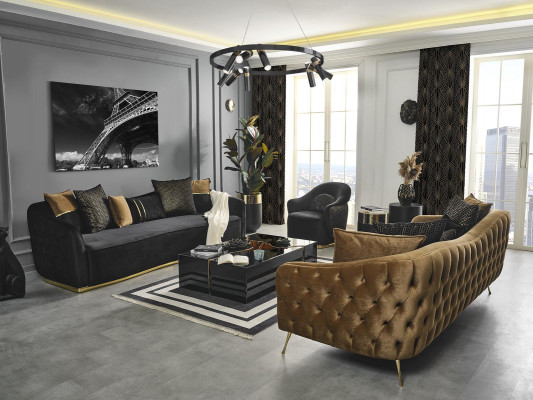 Modern Chesterfield Bank 4-zits Banken Stof Polyester Geel Nieuw