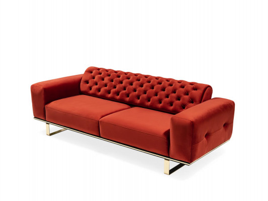 Driepersoons Chesterfield bankstel 3-zitsbank Rood Stof Woonkamer Luxe