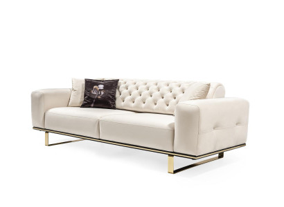 Driepersoons Chesterfield bank 3-zits bank Witte stof Woonkamer Luxe