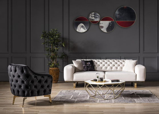 Driepersoons Chesterfield bank 3-zits bank Witte stof Woonkamer Luxe