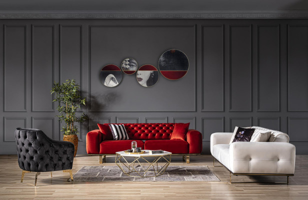 Driepersoons Chesterfield bank 3-zits bank Witte stof Woonkamer Luxe