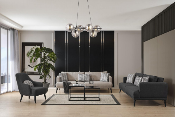 Vierzitsbank 4-zitsbanken Stof Grijs Modern Zitkamer Nieuw