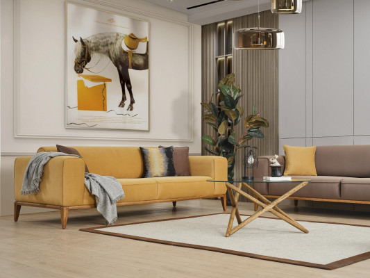Driepersoons bankstel 3-zits bankstellen Stof Geel Woonkamer Luxe Modern Zitplaats