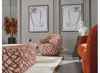 Fauteuil Ohrensessel Modern Stof Woonkamer Polyester Oranje Design