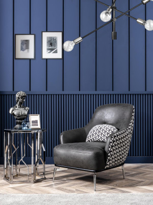 Fauteuil oorfauteuil kunstleer woonkamer polyester design zwart