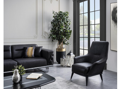 Luxe fauteuil met hoge rugleuning, cocktailstoel, kunstleer polyester zwart