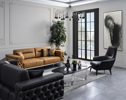 Luxe fauteuil met hoge rugleuning, cocktailstoel, kunstleer polyester zwart