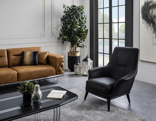 Luxe fauteuil met hoge rugleuning, cocktailstoel, kunstleer polyester zwart