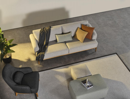 Fauteuil Ohrensessel Modern Stof Woonkamer Polyester Grijs Design Zitplaats