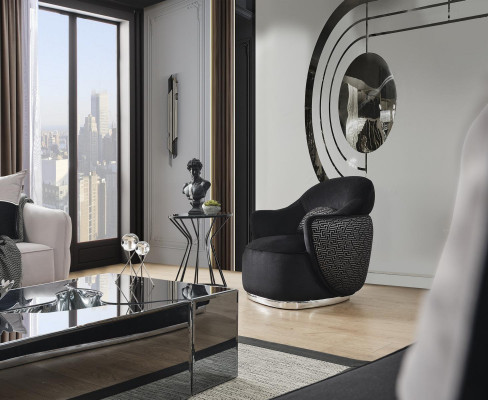 Fauteuil Oorfauteuil Modern Stof Woonkamer Polyester Zwart Design