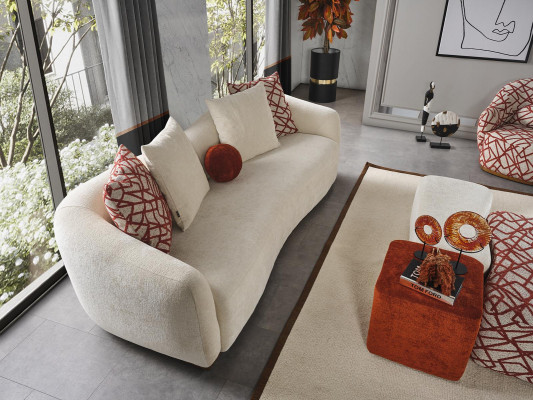 Sofa set woonkamer set bankstel 4-zits fauteuil 3x poef wit vierzitter stof