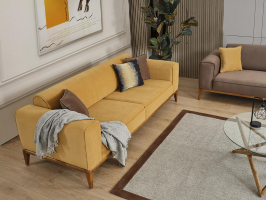 Sofaset Compleet Bankstel 4-zits Fauteuil Stof Geel Set 3-delig Nieuw