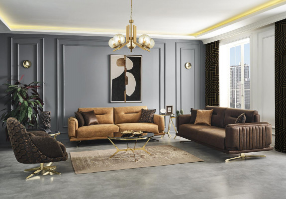 Bankstel Compleet Bank 431 Zitfauteuil Kunstleer Bruin Set 3 delig