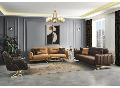 Bankstel Compleet Bank 431 Zitfauteuil Kunstleer Bruin Set 3 delig