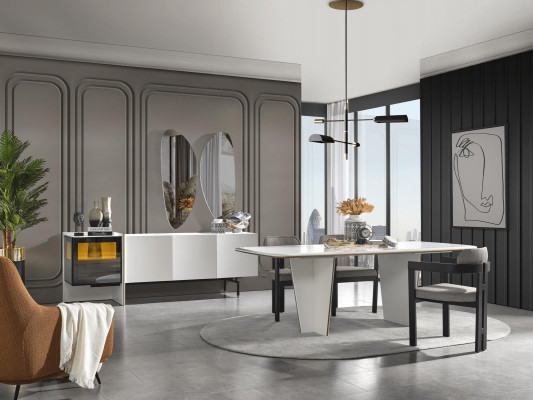 Eetkamerset Eetkamer Eettafel Luxe Stoelen Eethoek 9-delig Wit