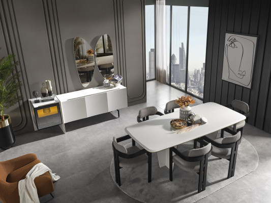 Eetkamerset Eetkamer Eettafel Luxe Stoelen Eethoek 9-delig Wit