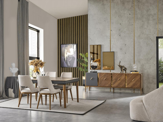 Set eetkamer eethoek eetkamertafel luxe stoelen eethoek 6-delig bruin