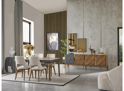 Set eetkamer eethoek eetkamertafel luxe stoelen eethoek 6-delig bruin