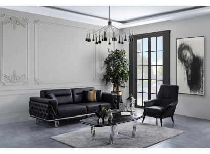 Sofaset Complete Sofa 41 Seat Chair Faux Leather Black Set 2 pieces