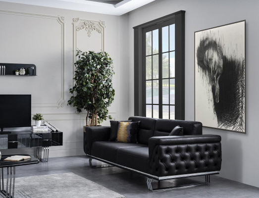 Sofaset Complete Sofa 41 Seat Chair Faux Leather Black Set 2 pieces